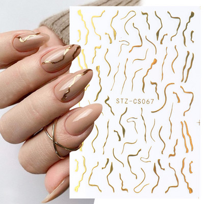 3D-pronksjas kuldtriibulised kleebised küüntele Ebaregulaarne raam Marmorist disain Nail Art Dekoratsioon Kleebised Liugurid Maniküüri fooliumid