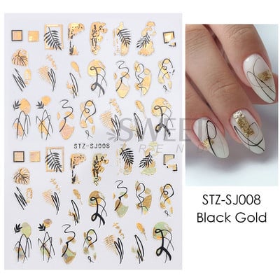 3D-pronksjas kuldtriibulised kleebised küüntele Ebaregulaarne raam Marmorist disain Nail Art Dekoratsioon Kleebised Liugurid Maniküüri fooliumid