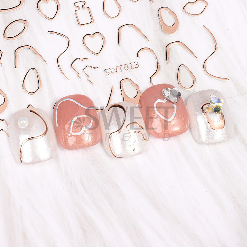 Αυτοκόλλητα 3D Bronzing Gold Stripe Line για Νύχια Ακανόνιστο πλαίσιο Μαρμάρινο Σχέδιο Νυχιών Διακόσμηση Χαλκομανίες Sliders Αλουμινόχαρτα μανικιούρ