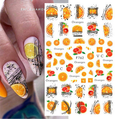 Nail Art Decals Φρούτα Πορτοκαλί Κεράσι Λεμόνι Αβοκάντο Φράουλα Καρπούζι Πίσω Κόλλα Αυτοκόλλητα νυχιών Διακόσμηση για Συμβουλές Νυχιών Ομορφιά
