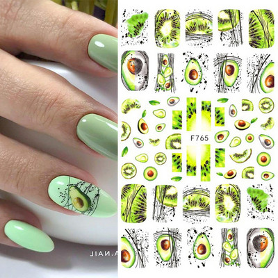 Nail Art Decals Φρούτα Πορτοκαλί Κεράσι Λεμόνι Αβοκάντο Φράουλα Καρπούζι Πίσω Κόλλα Αυτοκόλλητα νυχιών Διακόσμηση για Συμβουλές Νυχιών Ομορφιά