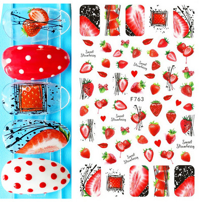 Nail Art Decals Φρούτα Πορτοκαλί Κεράσι Λεμόνι Αβοκάντο Φράουλα Καρπούζι Πίσω Κόλλα Αυτοκόλλητα νυχιών Διακόσμηση για Συμβουλές Νυχιών Ομορφιά