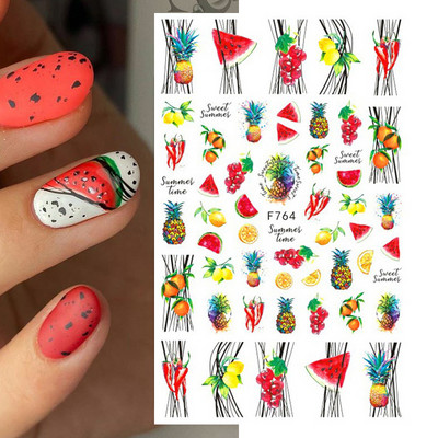 Nail Art Decals Φρούτα Πορτοκαλί Κεράσι Λεμόνι Αβοκάντο Φράουλα Καρπούζι Πίσω Κόλλα Αυτοκόλλητα νυχιών Διακόσμηση για Συμβουλές Νυχιών Ομορφιά