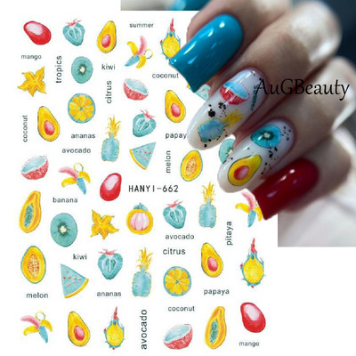 Nail Art Decals Φρούτα Πορτοκαλί Κεράσι Λεμόνι Αβοκάντο Φράουλα Καρπούζι Πίσω Κόλλα Αυτοκόλλητα νυχιών Διακόσμηση για Συμβουλές Νυχιών Ομορφιά