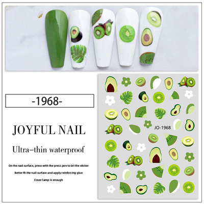 Nail Art Decals Φρούτα Πορτοκαλί Κεράσι Λεμόνι Αβοκάντο Φράουλα Καρπούζι Πίσω Κόλλα Αυτοκόλλητα νυχιών Διακόσμηση για Συμβουλές Νυχιών Ομορφιά