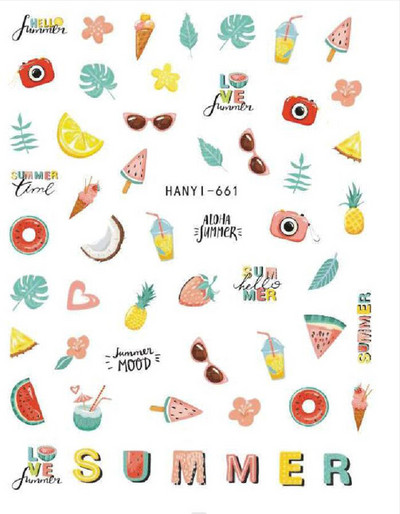 Nail Art Decals Φρούτα Πορτοκαλί Κεράσι Λεμόνι Αβοκάντο Φράουλα Καρπούζι Πίσω Κόλλα Αυτοκόλλητα νυχιών Διακόσμηση για Συμβουλές Νυχιών Ομορφιά