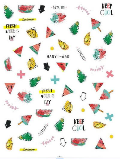 Nail Art Decals Φρούτα Πορτοκαλί Κεράσι Λεμόνι Αβοκάντο Φράουλα Καρπούζι Πίσω Κόλλα Αυτοκόλλητα νυχιών Διακόσμηση για Συμβουλές Νυχιών Ομορφιά