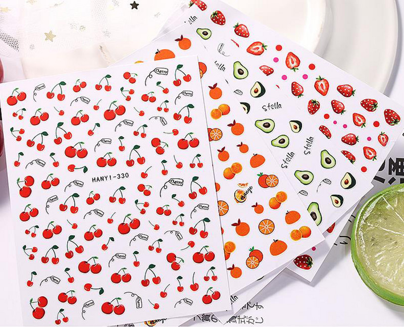 Nail Art Decals Φρούτα Πορτοκαλί Κεράσι Λεμόνι Αβοκάντο Φράουλα Καρπούζι Πίσω Κόλλα Αυτοκόλλητα νυχιών Διακόσμηση για Συμβουλές Νυχιών Ομορφιά