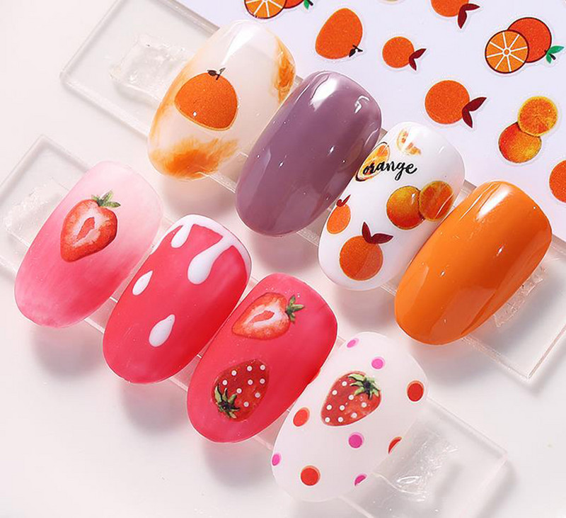 Nail Art Decals Φρούτα Πορτοκαλί Κεράσι Λεμόνι Αβοκάντο Φράουλα Καρπούζι Πίσω Κόλλα Αυτοκόλλητα νυχιών Διακόσμηση για Συμβουλές Νυχιών Ομορφιά