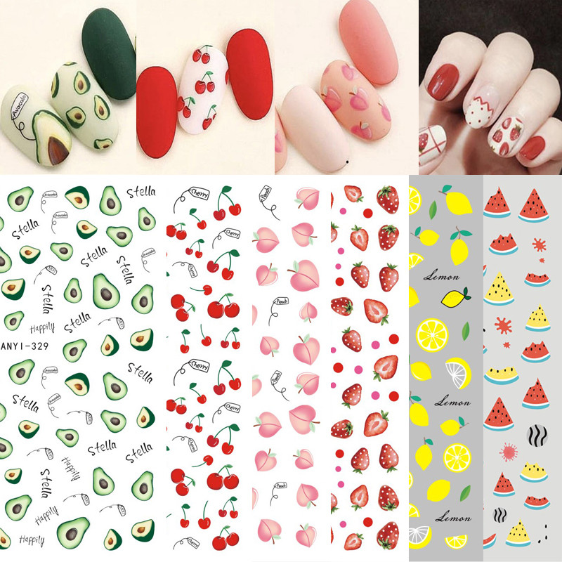 Nail Art Decals Φρούτα Πορτοκαλί Κεράσι Λεμόνι Αβοκάντο Φράουλα Καρπούζι Πίσω Κόλλα Αυτοκόλλητα νυχιών Διακόσμηση για Συμβουλές Νυχιών Ομορφιά