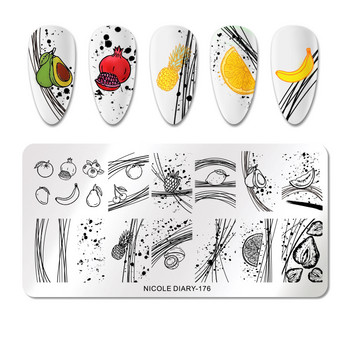 NICOLE DIARY Плочи за щамповане на нокти Летни плодове Ягода Диня Шаблон Плоча Цвете Листа Инструменти за печат на изображения за нокти