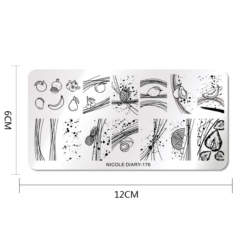 NICOLE DIARY Πλάκες σφράγισης νυχιών Καλοκαιρινά φρούτα Πρότυπο φράουλα καρπούζι Πλάκα φύλλο λουλουδιών Εργαλεία εκτύπωσης εικόνων νυχιών