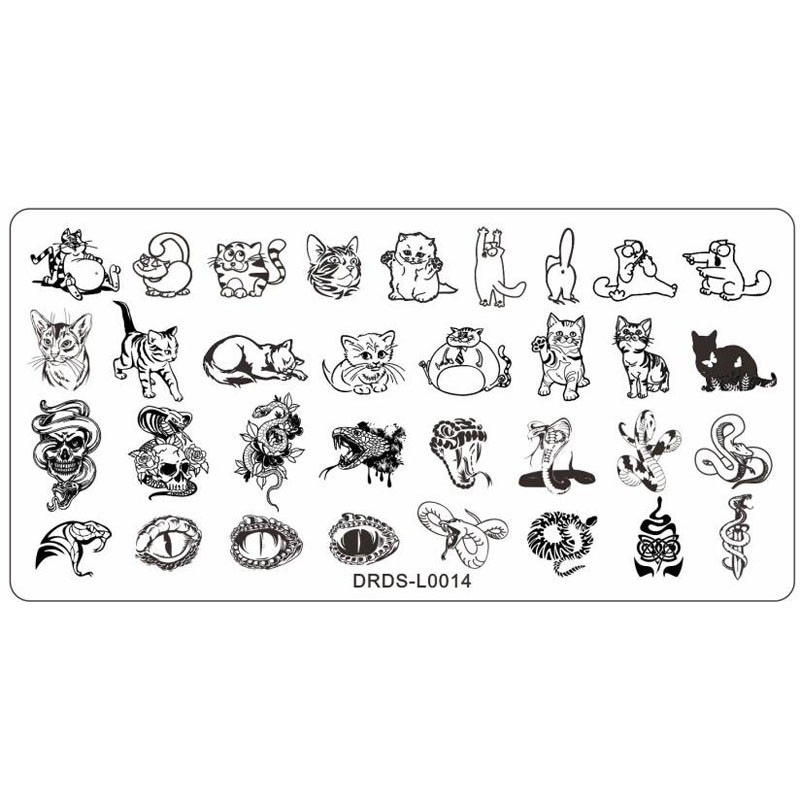 1 φύλλο από ανοξείδωτο ατσάλι Cartoon Animal Nail Tiger Snake Pattern Nail Art Stamping Plate for Manicure Tools 1pc 6*12cm &&