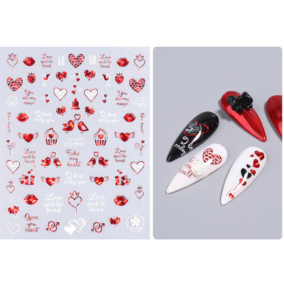 Laserpunased valged küünekleebised Südame pulmaettepaneku liugurid küüntele 3D-lakkkleebis Valentine kaunistus maniküür LECJ037-45