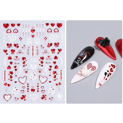 Laserpunased valged küünekleebised Südame pulmaettepaneku liugurid küüntele 3D-lakkkleebis Valentine kaunistus maniküür LECJ037-45