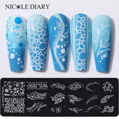 NICOLE DIARY Πλάκες σφράγισης νυχιών με εφέ αφρού με φυσαλίδες Σφραγίδα σχεδίου γραμμής φύλλων λουλουδιών για πρότυπα στένσιλ εκτύπωσης νυχιών