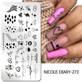 NICOLE DIARY Heartbeat Nail Stamping Plate Sweet Heart Lips Printing Stencil Μανικιούρ Πρότυπα σφραγίδων τέχνης Εργαλεία νυχιών