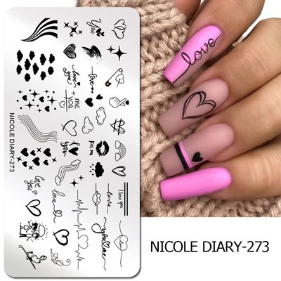 NICOLE DIARY Heartbeat Nail Stamping Plates Sweet Heart Lips Printing Stencil Manicuring Art Stamp Templates Инструменти за нокти