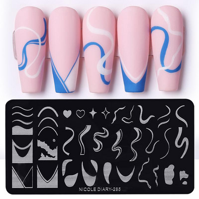 NICOLE DIARY Heartbeat Nail Stamping Plate Sweet Heart Lips Printing Stencil Μανικιούρ Πρότυπα σφραγίδων τέχνης Εργαλεία νυχιών
