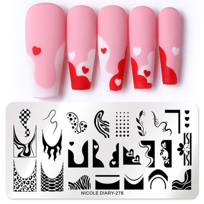 NICOLE DIARY Heartbeat Nail Stamping Plate Sweet Heart Lips Printing Stencil Μανικιούρ Πρότυπα σφραγίδων τέχνης Εργαλεία νυχιών
