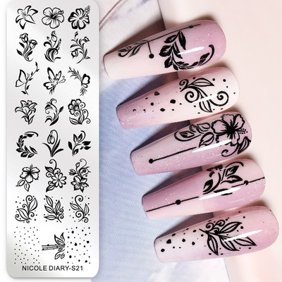 NICOLE DIARY Heartbeat Nail Stamping Plate Sweet Heart Lips Printing Stencil Μανικιούρ Πρότυπα σφραγίδων τέχνης Εργαλεία νυχιών