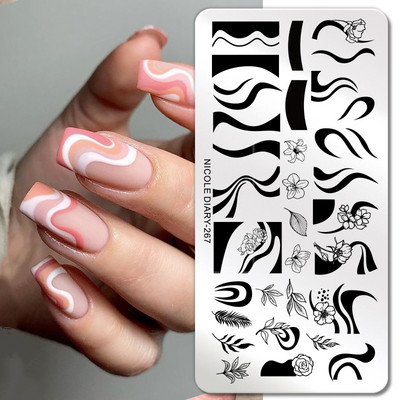 NICOLE DIARY Heartbeat Nail Stamping Plate Sweet Heart Lips Printing Stencil Μανικιούρ Πρότυπα σφραγίδων τέχνης Εργαλεία νυχιών