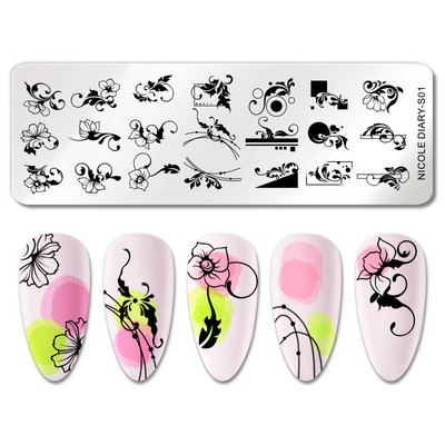 NICOLE DIARY Heartbeat Nail Stamping Plate Sweet Heart Lips Printing Stencil Μανικιούρ Πρότυπα σφραγίδων τέχνης Εργαλεία νυχιών