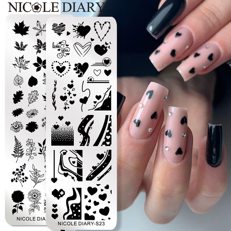 NICOLE NAPLÓ Heartbeat körömbélyegző lemezek Sweet Heart Lips Nyomtatás Stencil Manicuring Art Bélyegsablonok Köröm Szerszámok