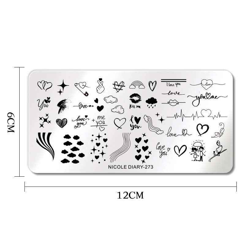 NICOLE DIARY Πλάκα εκτύπωσης καρδιών ρίγες για την ημέρα του Αγίου Βαλεντίνου Πρότυπα σφραγίδας νυχιών εικόνας λουλουδιών Πλάκα εκτύπωσης με βερνίκι νυχιών