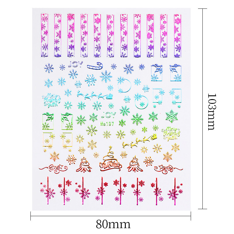 Arany karácsonyi körömmatricák hópelyhek Mikulás jávorszarvas fa öntapadó csúszkák Holografikus téli 3D körömmatricák dekorációk