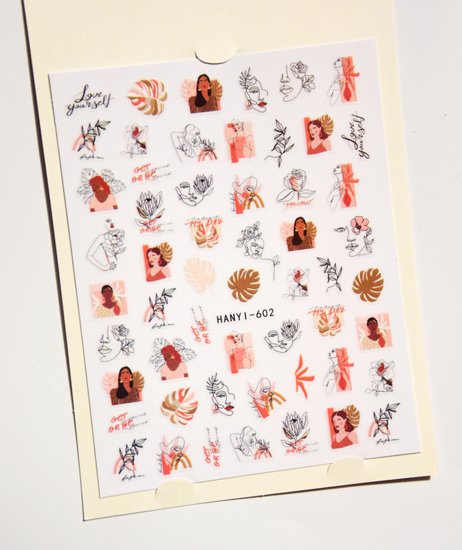 1db 3D Girl Power matricák körmökhöz fekete virágos levél lineáris öntapadó matricák csúszó manikűr körömdíszítések