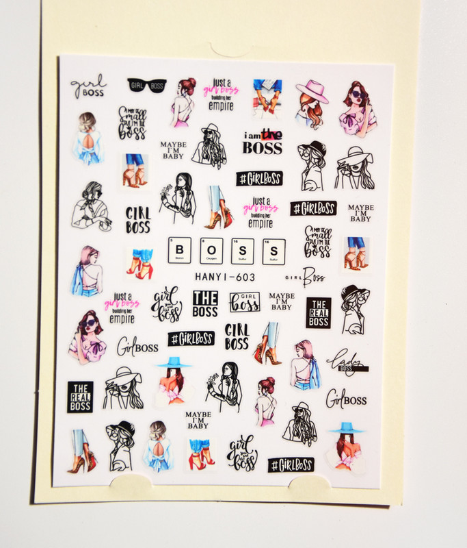 1db 3D Girl Power matricák körmökhöz fekete virágos levél lineáris öntapadó matricák csúszó manikűr körömdíszítések