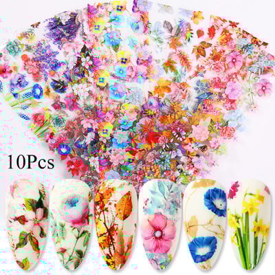 Χριστουγεννιάτικα Snowflakes Nail Foil Αυτοκόλλητα Μαρμάρινο λουλούδι Πεταλούδα Μεταφορά Αυτοκόλλητο Χαρτί Αλουμινόχαρτο από φύλλα σφενδάμου DIY Διακοσμητικά νυχιών