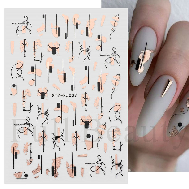 1db Rose Gold Leaf 3D köröm matricák csúszka fém fekete vonal geometrikus emberi arc növények nyári manikűr művészeti matricák JISTZSJ