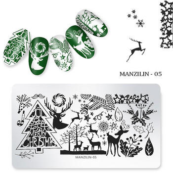 12*6 см шаблони за нокти за щамповане Дизайн на плоча Коледен стил Снежинка Елени Бор Снежен човек Шаблони за печат Табели Изображение