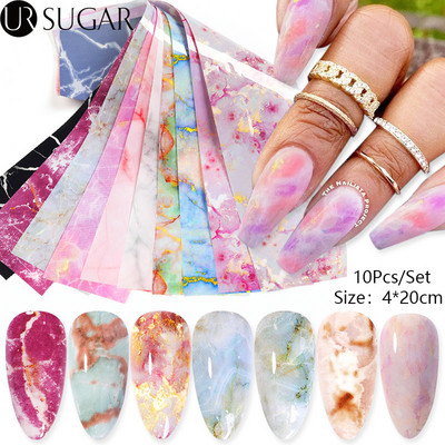 10 bucăți/pungă Marmură folie de aur Nail Art Transfer folie autocolante Decalcomanii vârf francez Wraps unghii Decorare manichiura Nail Art Design