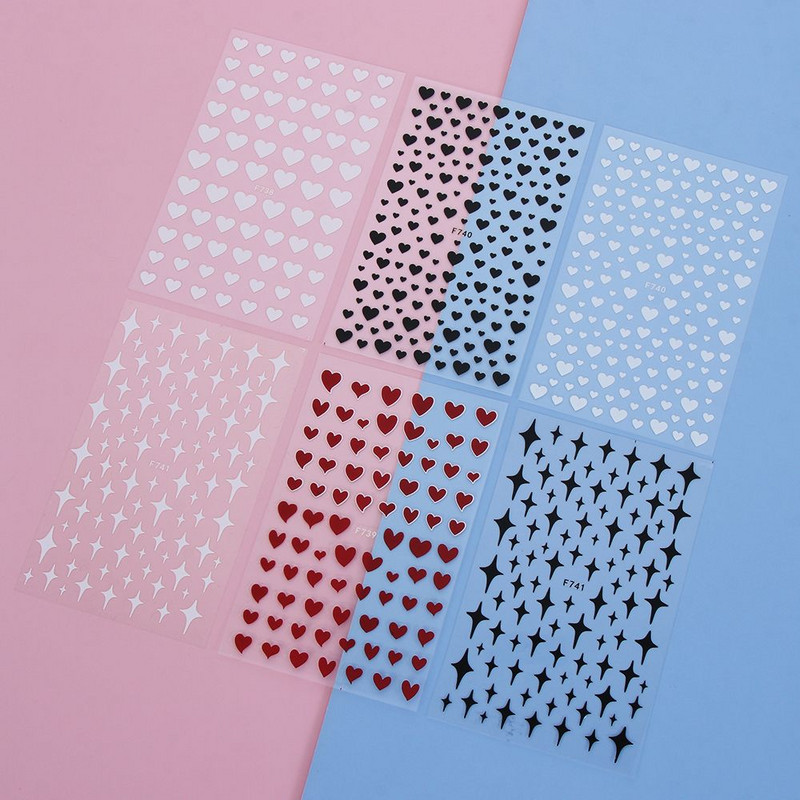 3D romantiška miela meilė širdelė žvaigždės formos nagų lipdukai Raudoni juodi balti nagų lipdukai „pasidaryk pats“ manikiūras, nagų dailės dekoravimas