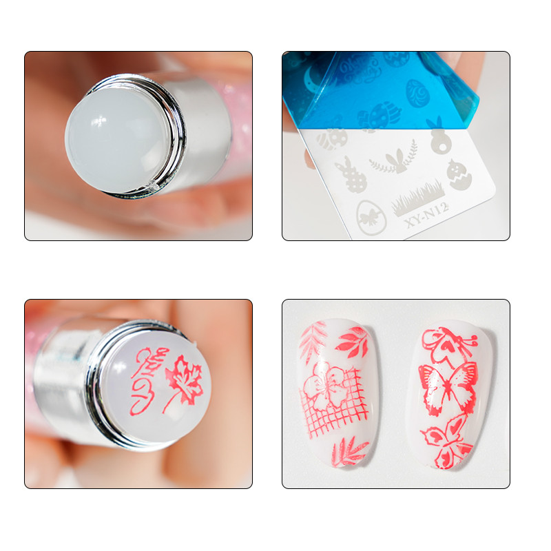 3db körömbélyegző készlet, kétfejű szilikon bélyegző oldalsó véletlenszerű sablon 11,5*2 cm tejszerű szilikon könnyűnyomtatási bélyegzőkészlet %$