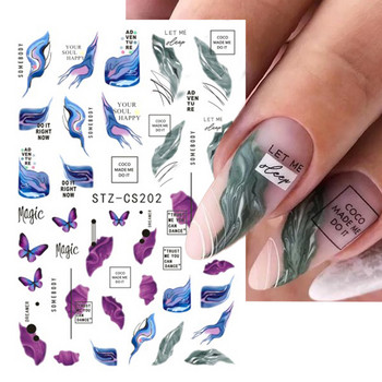 3D Colurful Ink Blooming Marble Nails Decals Геометрични френски метални линии Стикер Писмо Плъзгач Nail Art Маникюр CHSTZ-CS203