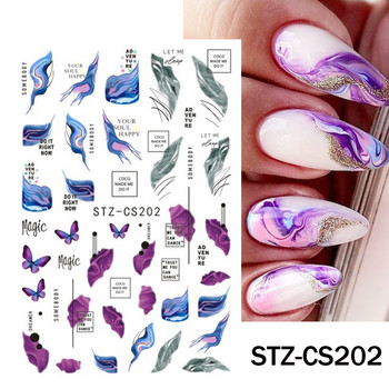 3D Colurful Ink Blooming Marble Nails Decals Геометрични френски метални линии Стикер Писмо Плъзгач Nail Art Маникюр CHSTZ-CS203