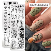 NICOLE DIARY Marble Abstract Geometry Nail Stamping Plates Heart Lines Pattern Nail Stencils Leaf Flower Stamping for Nails