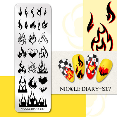 NICOLE DIARY Marble Abstract Geometry Nail Stamping Plates Heart Lines Pattern Nail Stencils Leaf Flower Stamping for Nails