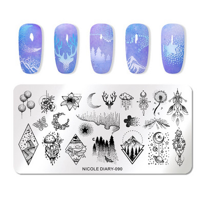NICOLE DIARY Marble Abstract Geometry Nail Stamping Plates Heart Lines Pattern Nail Stencils Leaf Flower Stamping for Nails