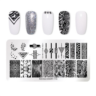 NICOLE DIARY Marble Abstract Geometry Nail Stamping Plates Heart Lines Pattern Nail Stencils Leaf Flower Stamping for Nails