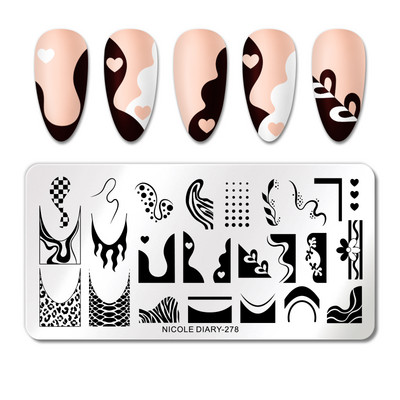 NICOLE DIARY Marble Abstract Geometry Nail Stamping Plates Heart Lines Pattern Nail Stencils Leaf Flower Stamping for Nails