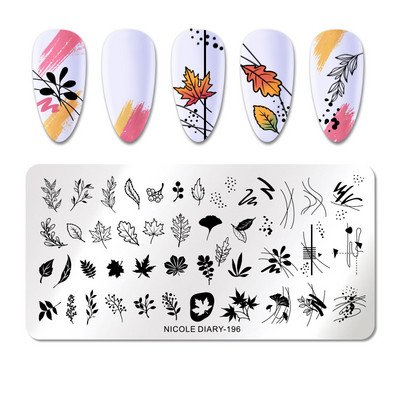 NICOLE DIARY Marble Abstract Geometry Nail Stamping Plates Heart Lines Pattern Nail Stencils Leaf Flower Stamping for Nails