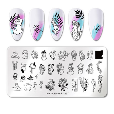 NICOLE DIARY Marble Abstract Geometry Nail Stamping Plates Heart Lines Pattern Nail Stencils Leaf Flower Stamping for Nails