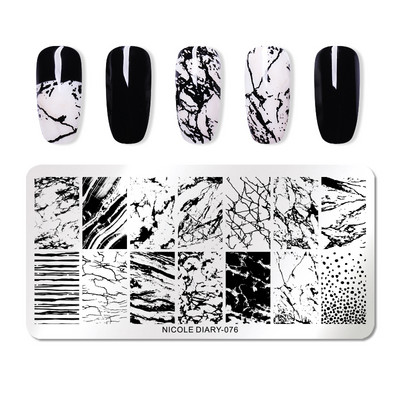 NICOLE DIARY Marble Abstract Geometry Nail Stamping Plates Heart Lines Pattern Nail Stencils Leaf Flower Stamping for Nails