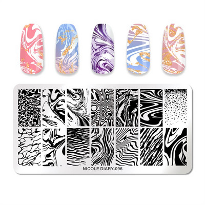 NICOLE DIARY Marble Abstract Geometry Nail Stamping Plates Heart Lines Pattern Nail Stencils Leaf Flower Stamping for Nails