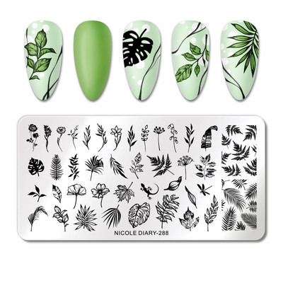 NICOLE DIARY Marble Abstract Geometry Nail Stamping Plates Heart Lines Pattern Nail Stencils Leaf Flower Stamping for Nails